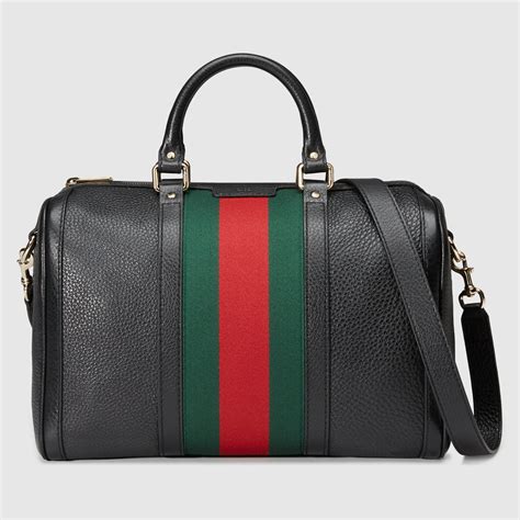 gucci vintage web black leather boston bag|old style vintage gucci bag.